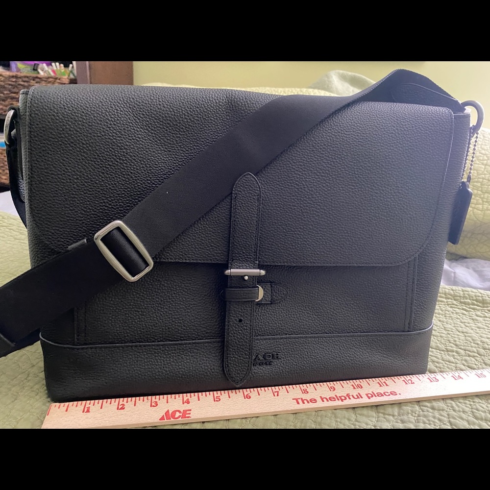 Coach black leather messenger bag